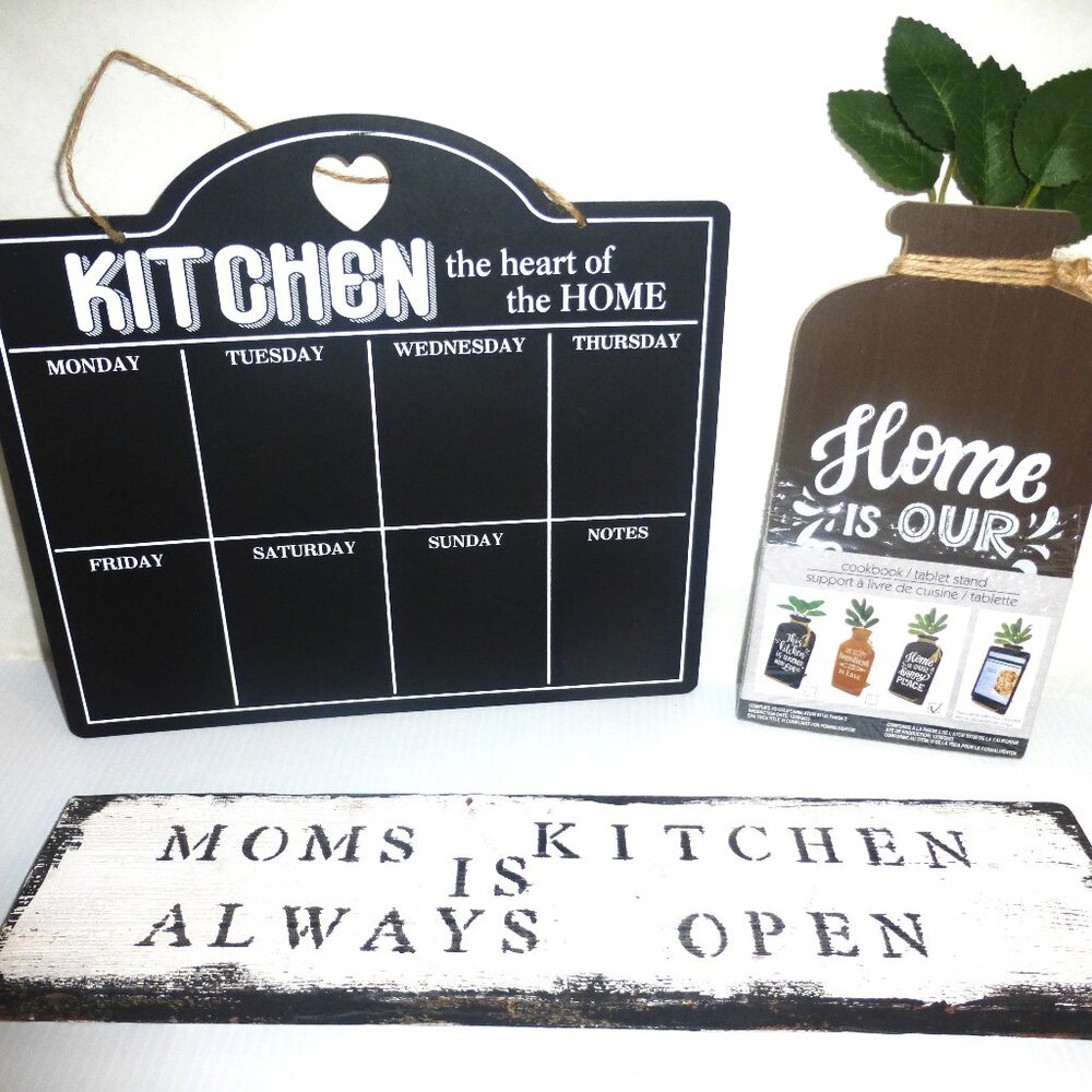 3X MOM'S KITCHEN Wood SIGN Weekly CALENDAR Schedule COOKBOOK STAND